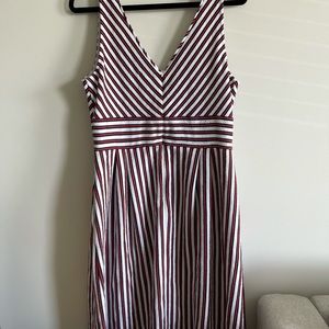 Maison Jules Red White Blue Stripes Midi Dress